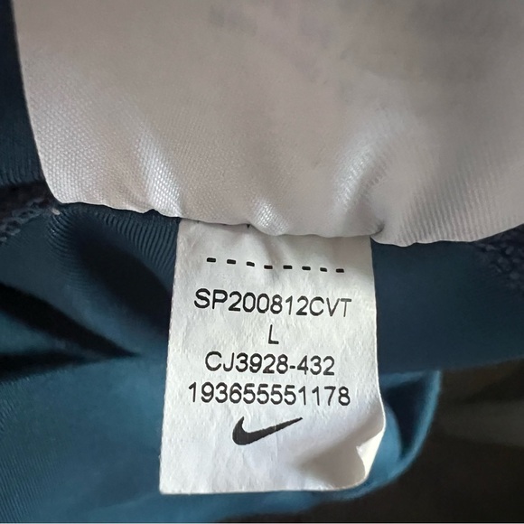 Nike Dri Fit Leggings Teal Striped White Neon Yellow Logo On Leg Size Large - Picture 4 of 15